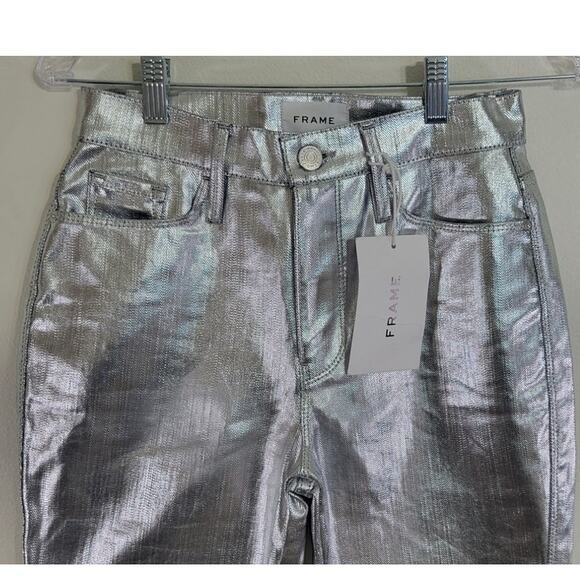 Frame Jeans Womens Size 25 Metallic Le Sylvie Silver Rock Festival Punk Fun NWT - Picture 3 of 9